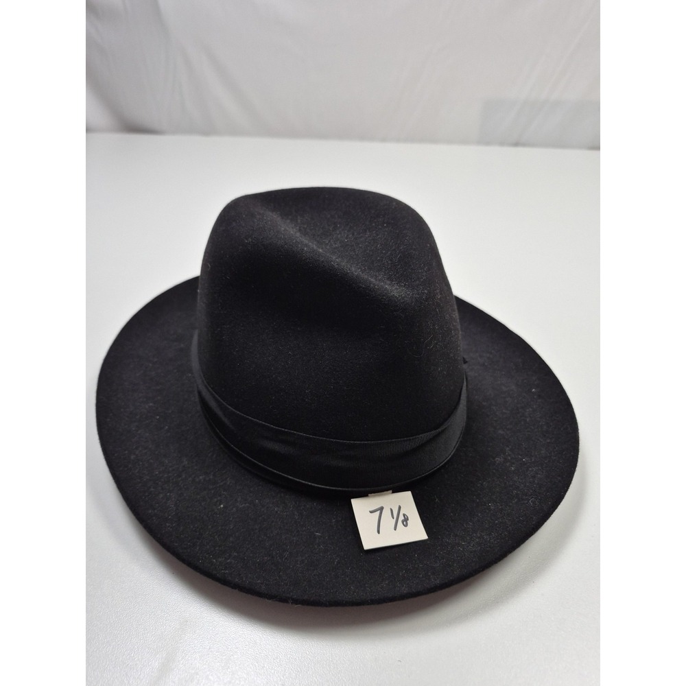 Borsalino Alessandria Hat Fedora Fitted Mens 7 1/8 Black Leather Felt Italy